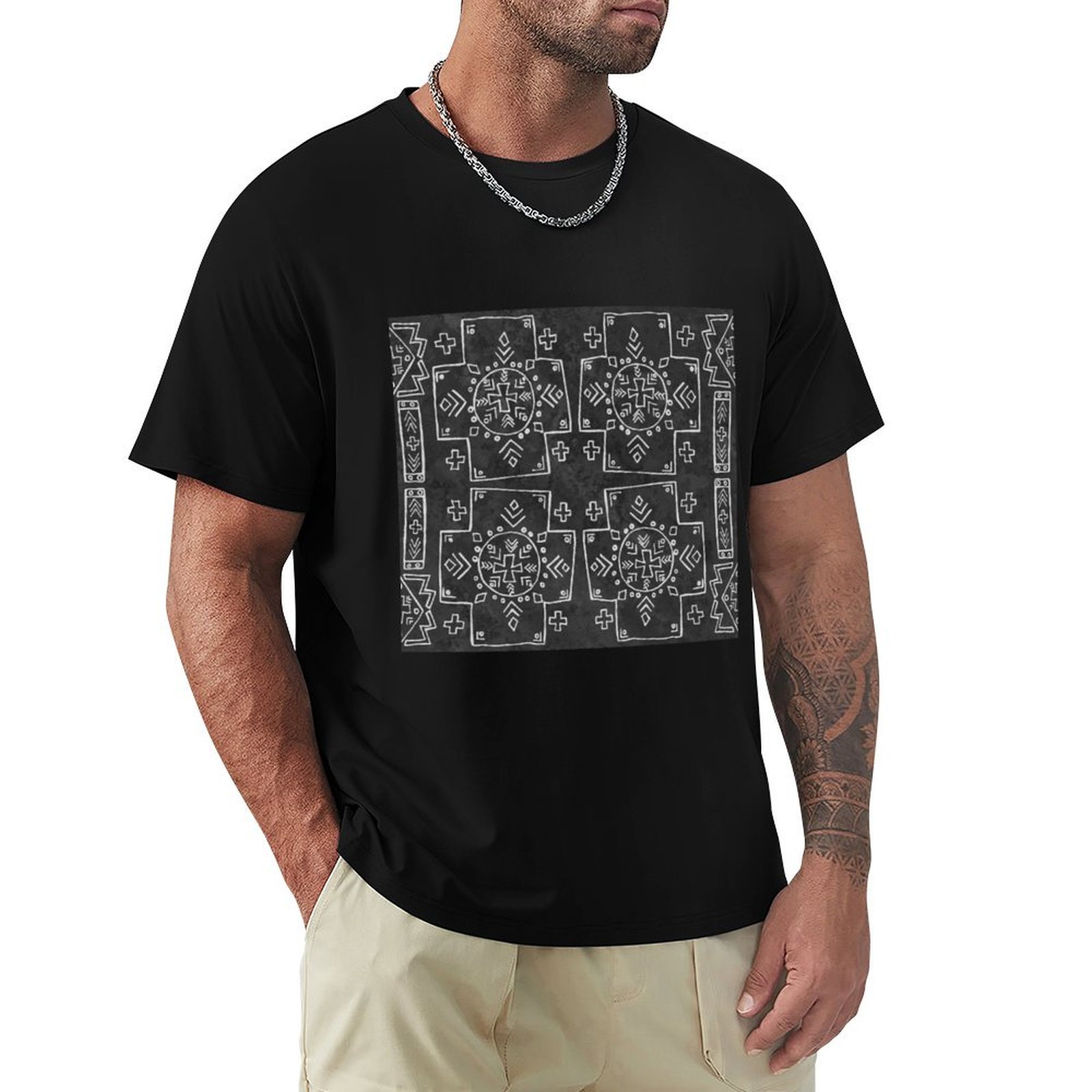 Mudcloth Print Top - قميص مالي قصير الأكمام من القماش