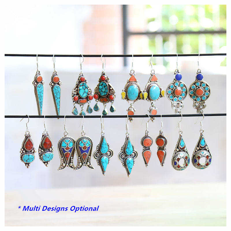 Ethnic Fashion Com - E007 زوج القرط اليد الهندي خمر