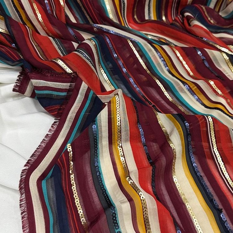 Ethnic Fashion Designer - الملونة مخطط مطرز الترتر النسيج العرقية