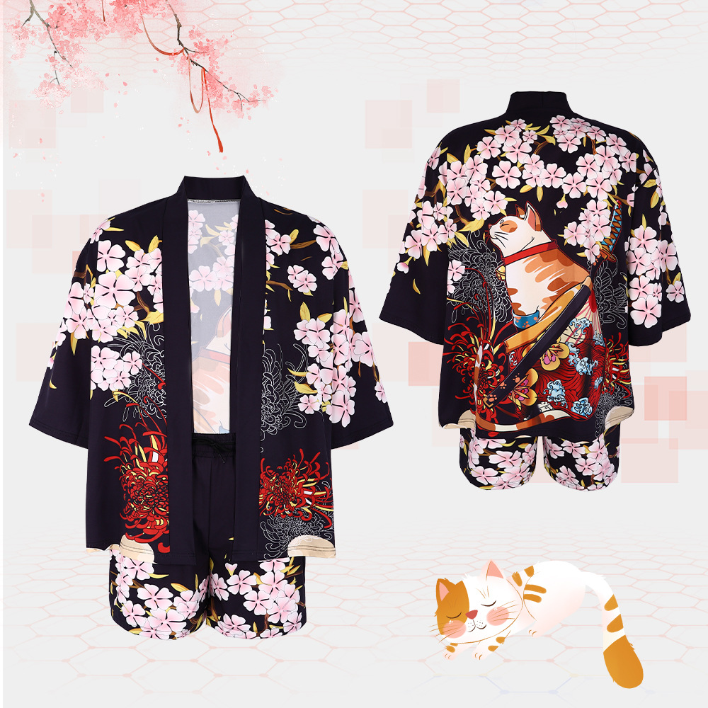 Haori Japanese Jacket - كيمونو ياباني للقطط، هاوري كارديجان بنقشة