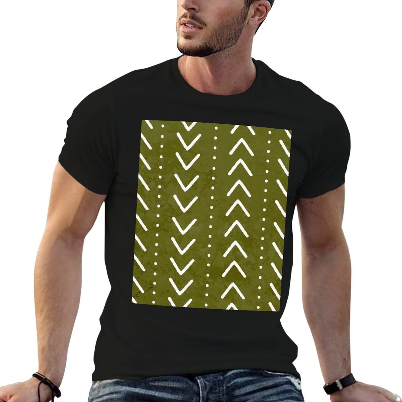 Mudcloth Print Top - تي شيرت أخضر زيتوني بنمط سهمي