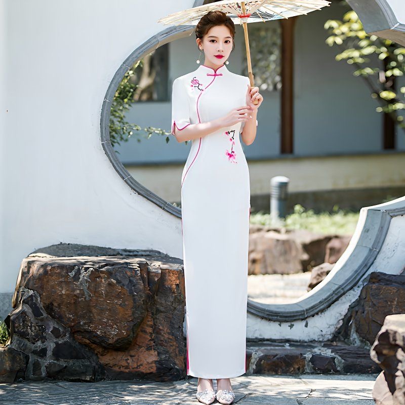 Ao Dai Vietnam Dress - امرأة Aodai فيتنام فستان قصير الأكمام