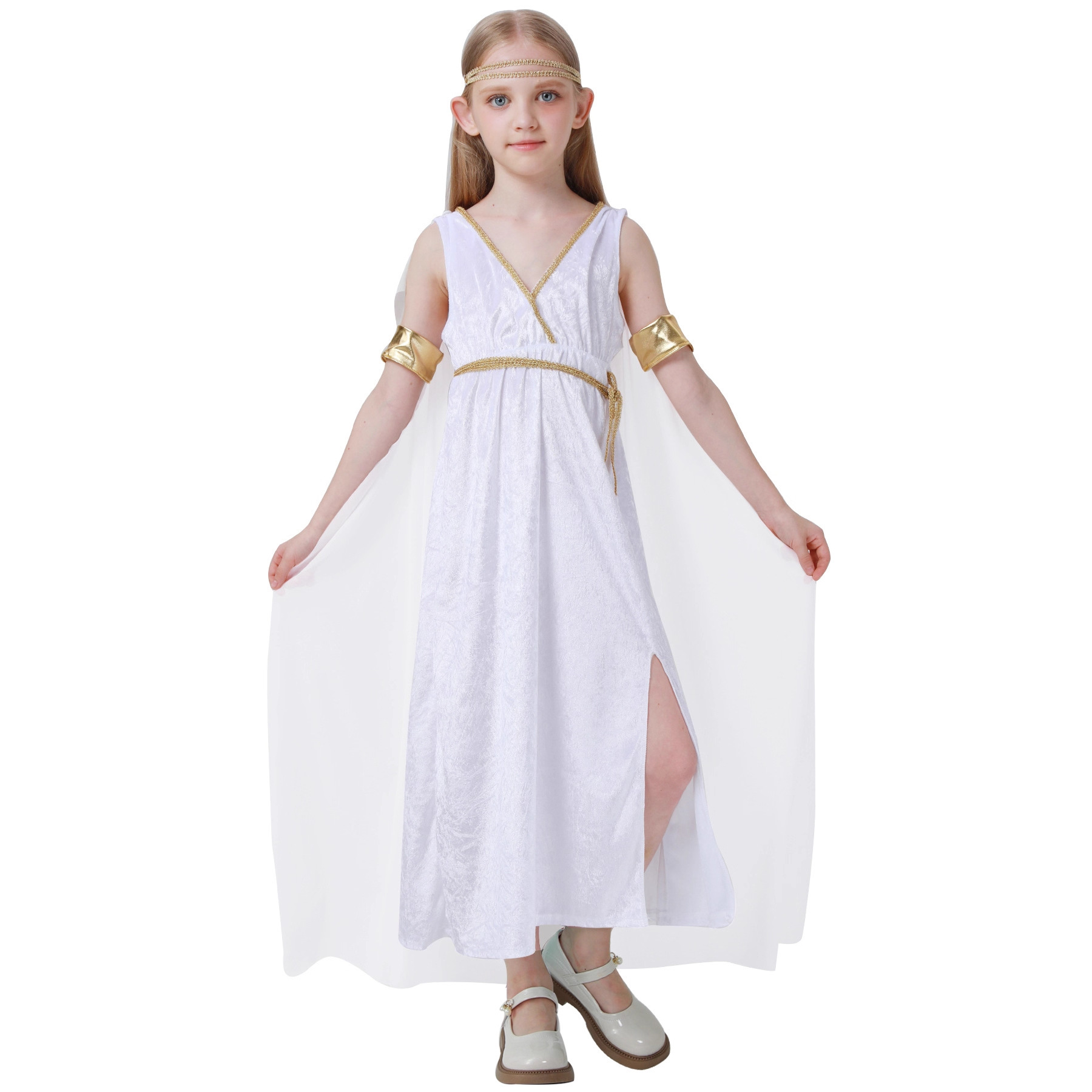 Ethnic Wear In Fashion - فستان أطفال أبيض بفتحة جانبية عالية،