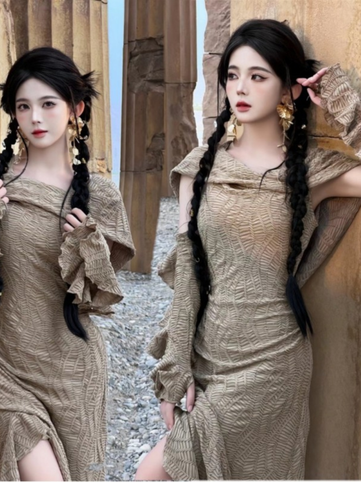 Ethnic Fashion Style - فستان طويل بتصميم صحراوي، أزياء نسائية