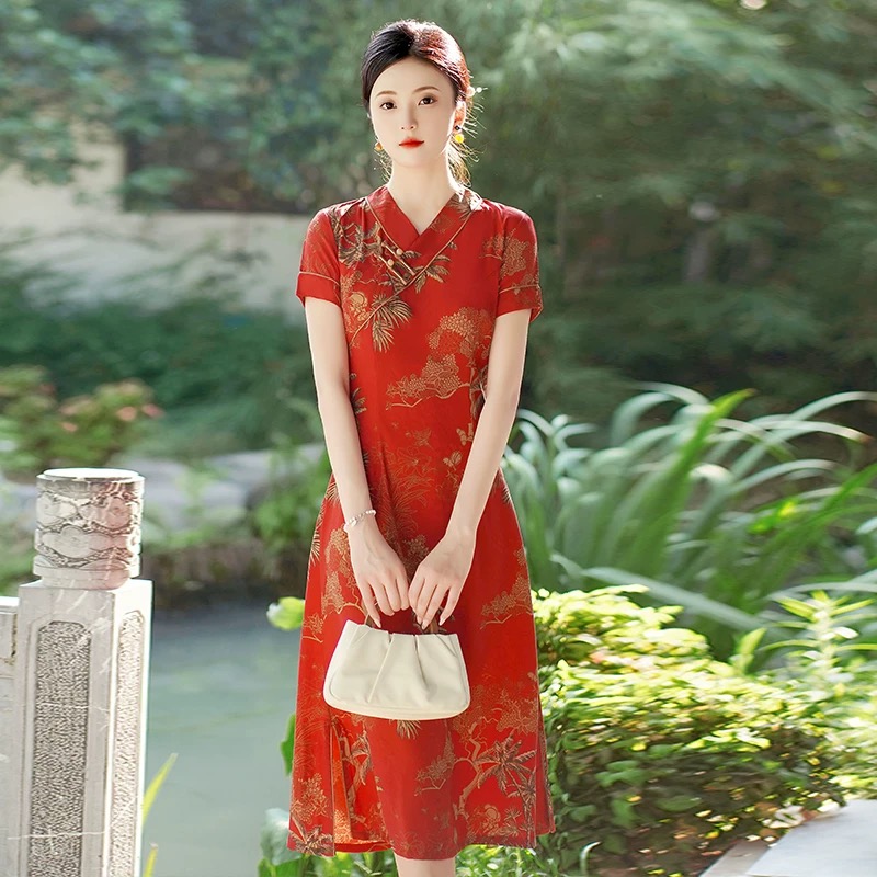 Ao Dai Vietnam Dress - فيتنام Aodai شيونغسام خمر زهرة مطبوعة