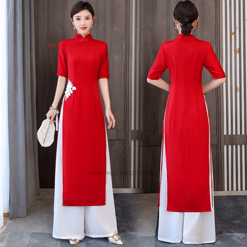 Ao Dai Vietnam Dress - فستان أوداي فيتنامي 2026 مع تطريز