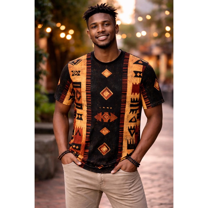 Mudcloth Print Top - تي شيرت رجالي بنمط القماش الأفريقي