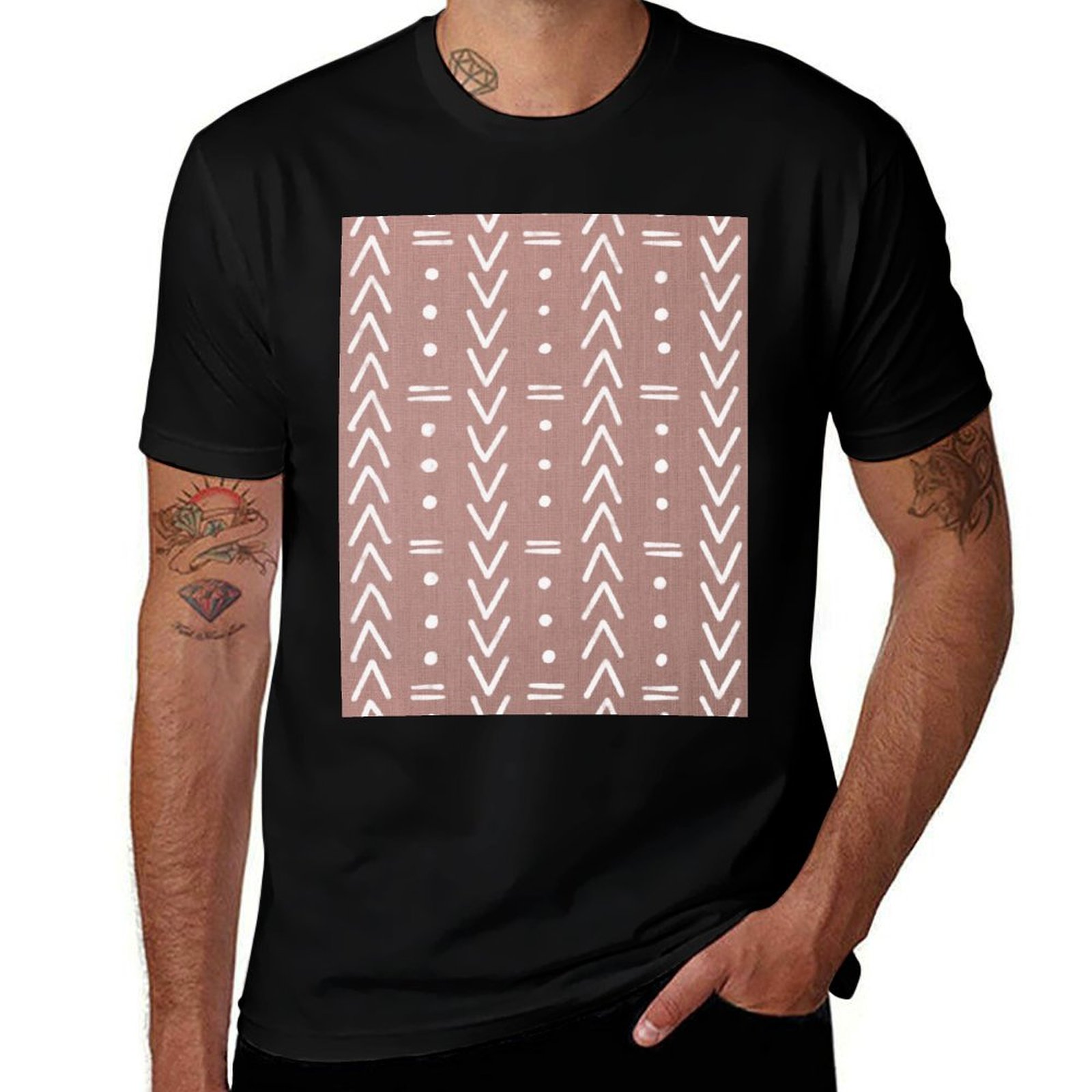 Mudcloth Print Top - تي شيرت رجالي بتصميم مودكلوث أبيض