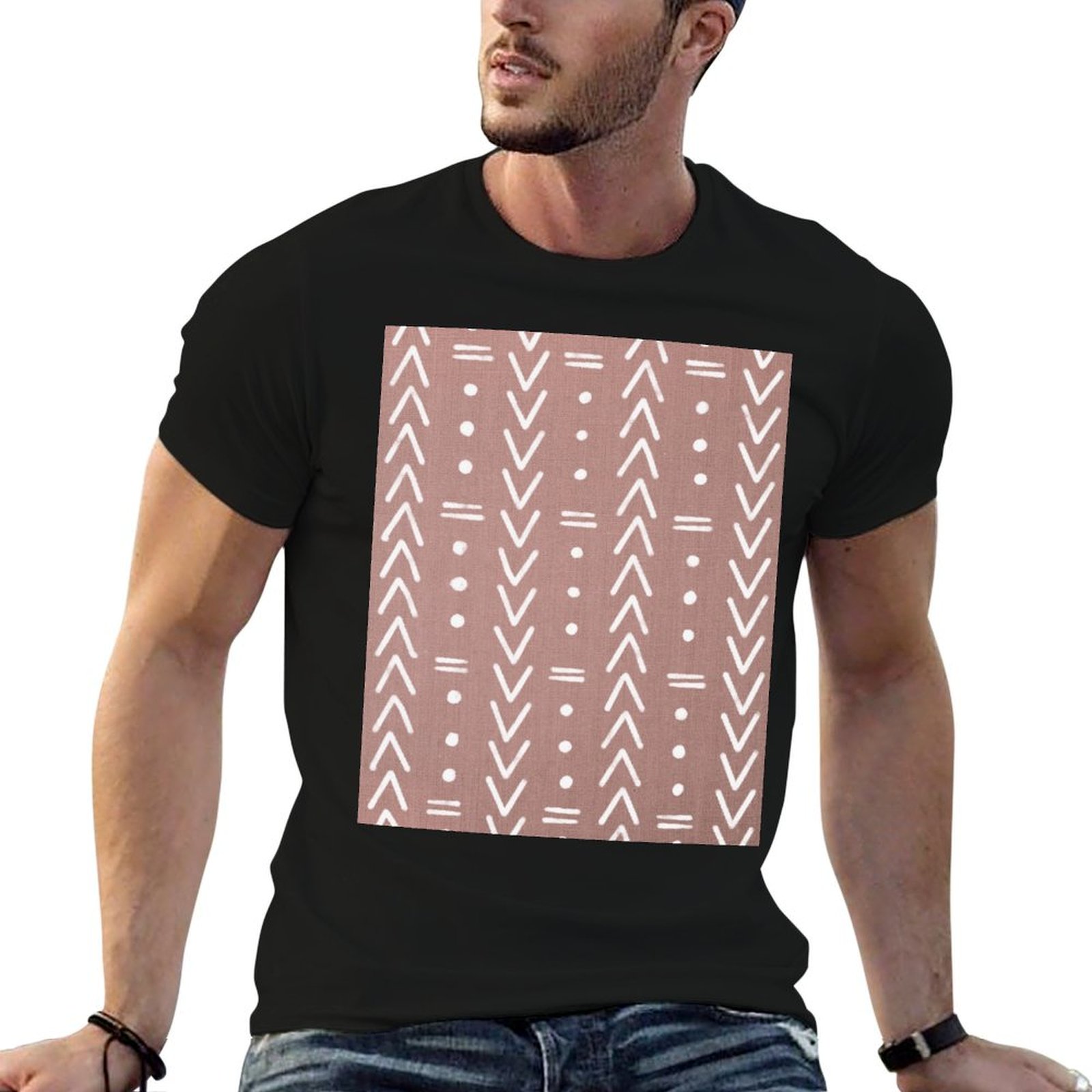 Mudcloth Print Top - تي شيرت مودكلوث أبيض بأشكال هندسية