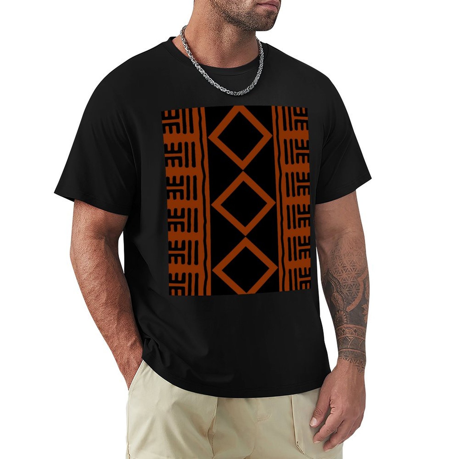 Mudcloth Print Top - قميص من القماش الأفريقي الملون بالصدأ،