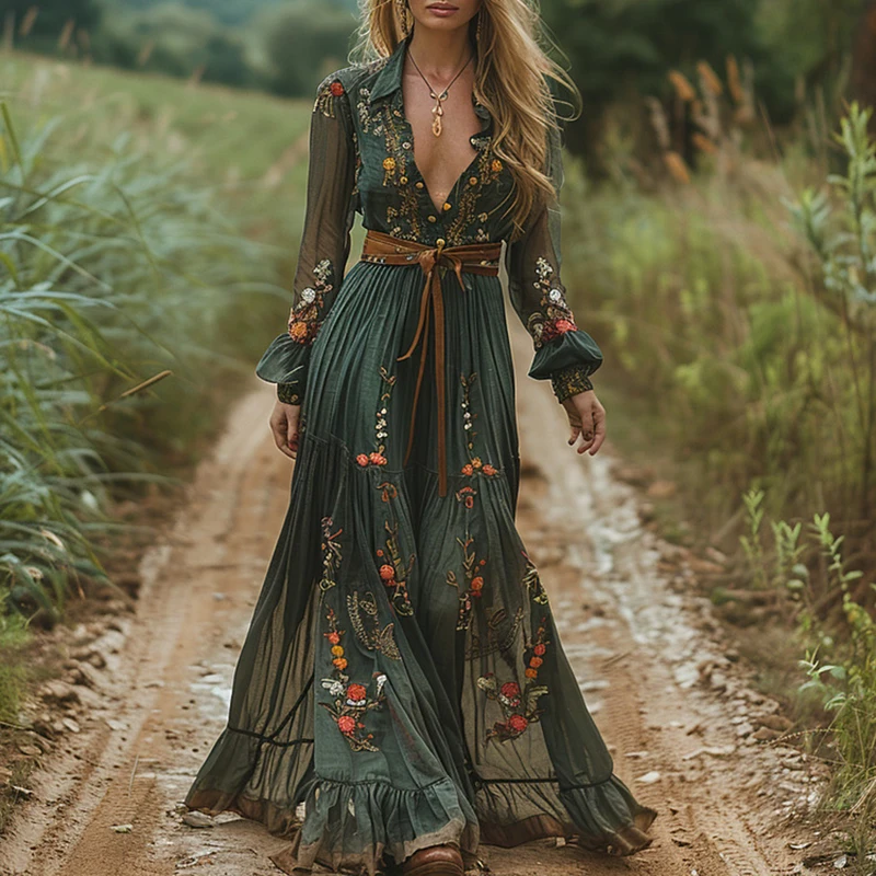 فستان عتيق بطبعة زهور على المو - مراجعة Ethnic Boho Fashion وسعره