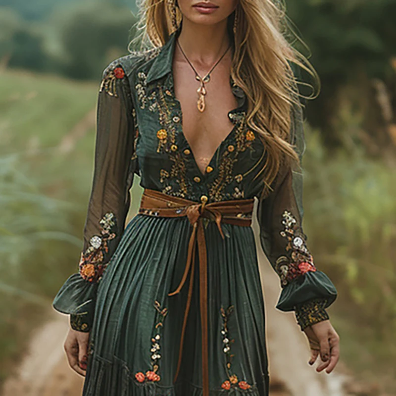 فستان عتيق بطبعة زهور على المو - مراجعة Ethnic Boho Fashion وسعره