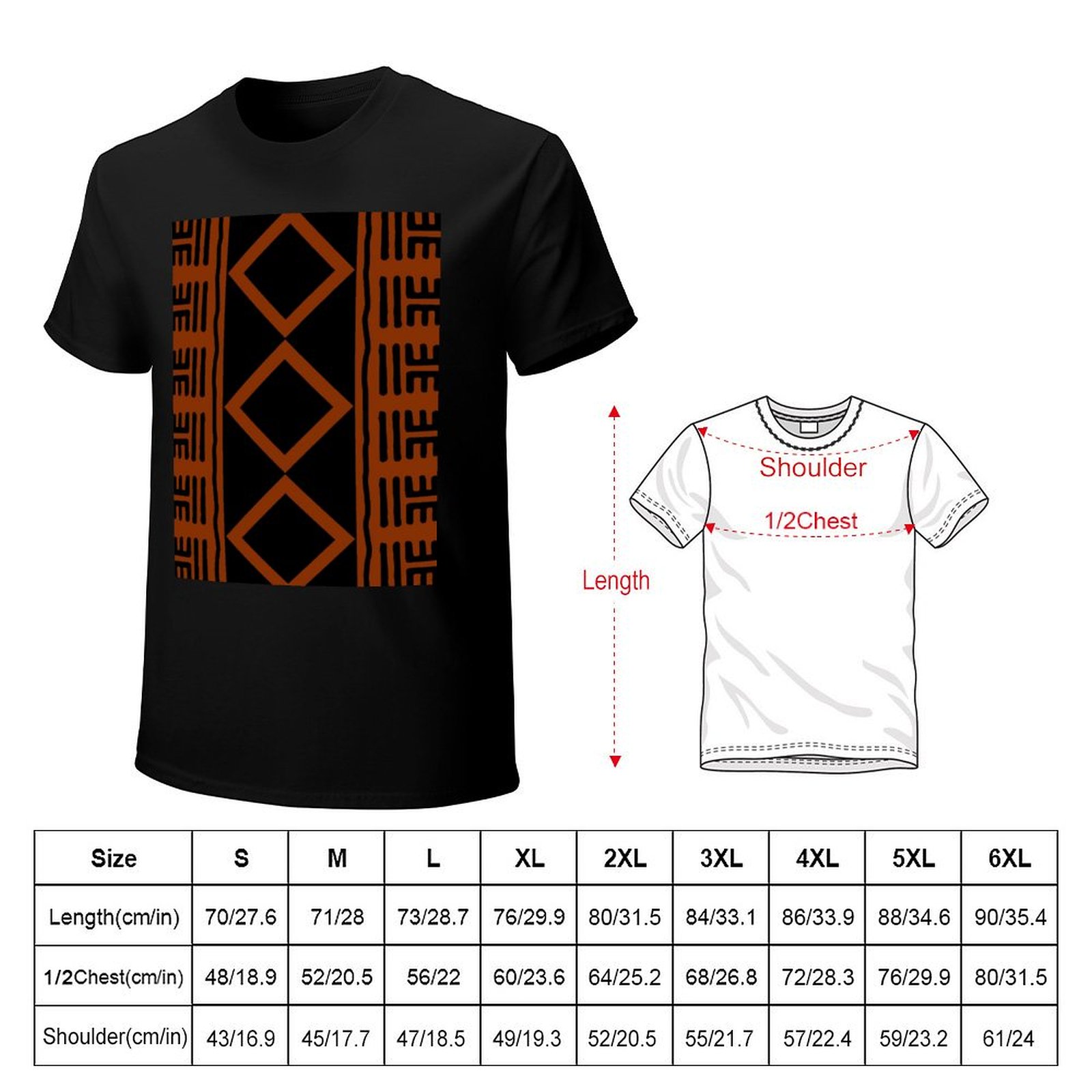 قميص تي شيرت أفريقي بلون الصدأ - مراجعة Mudcloth Print Top وسعره