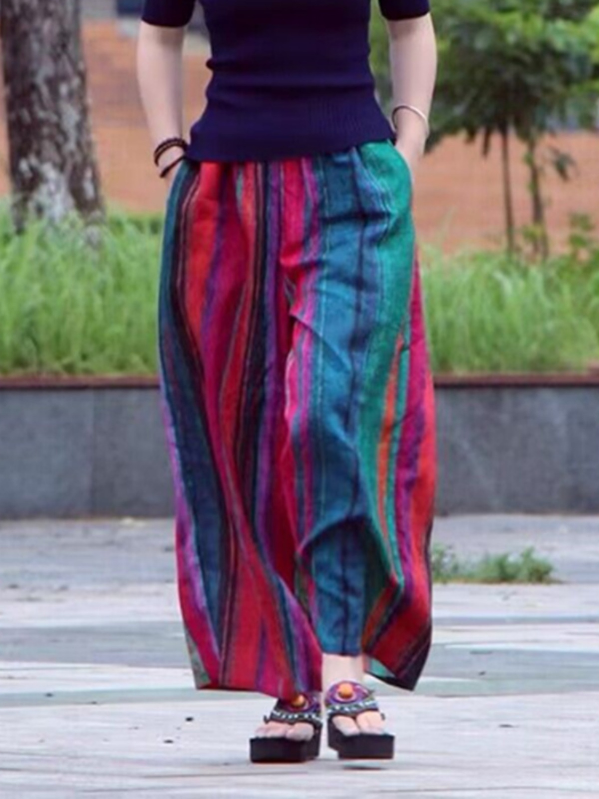 بنطلون نسائي صيفي واسع الساق ب - مراجعة Ethnic Fashion Style وسعره