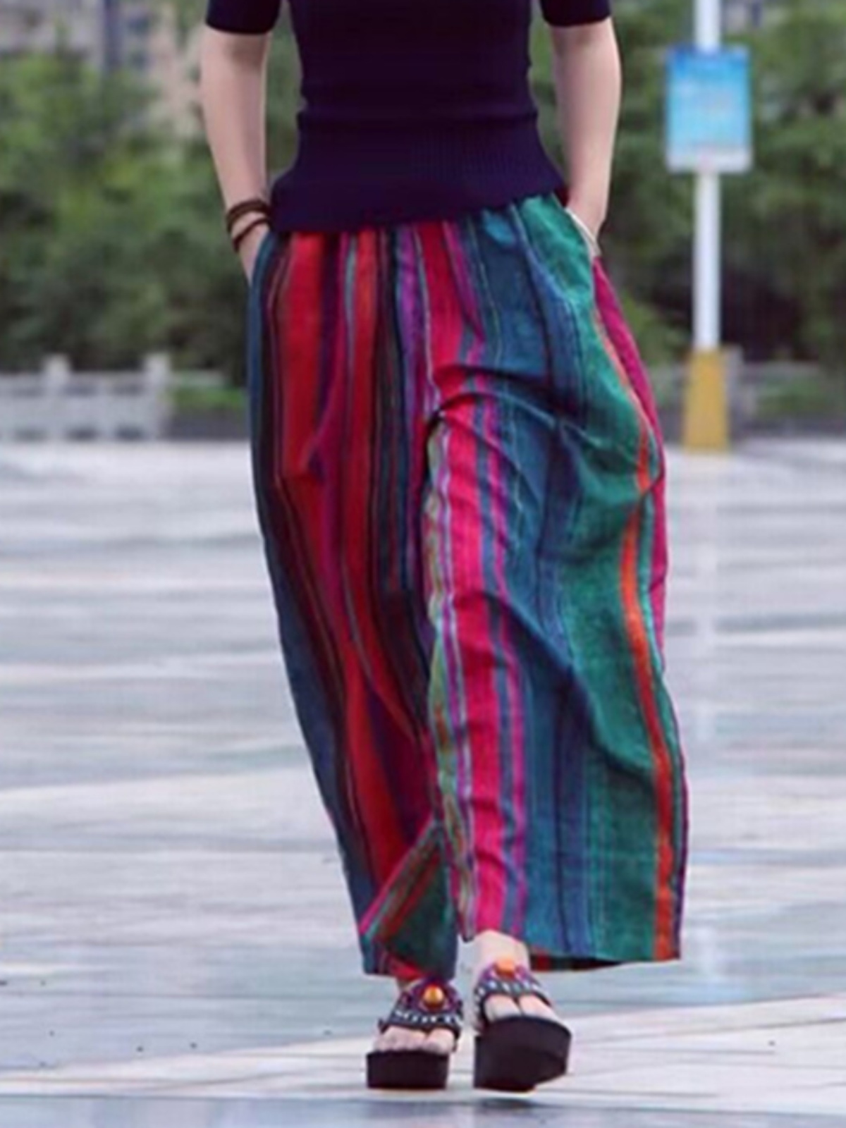 بنطلون نسائي صيفي واسع الساق ب - مراجعة Ethnic Fashion Style وسعره