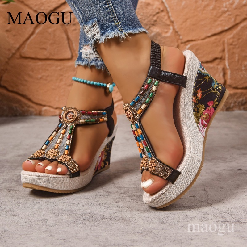 صنادل بوهو نسائية بكعب ويدج مز - مراجعة Ethnic Boho Fashion وسعره
