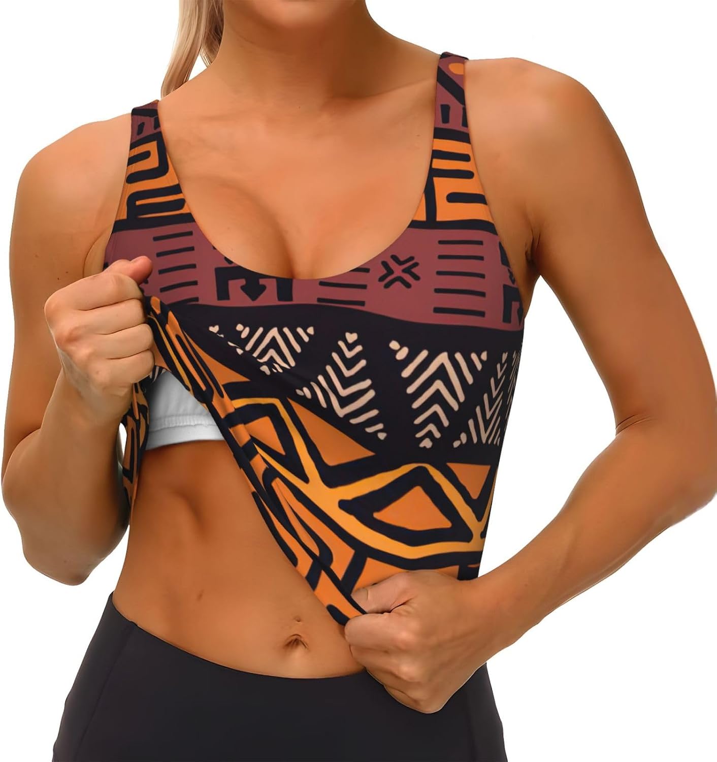 حمالة صدر رياضية نسائية بطبعة  - مراجعة Mudcloth Print Top وسعره